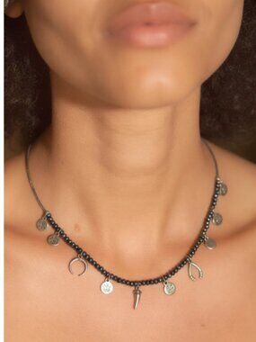 Natasha Silver tone wish bone Inlaid Rhinestone necklace